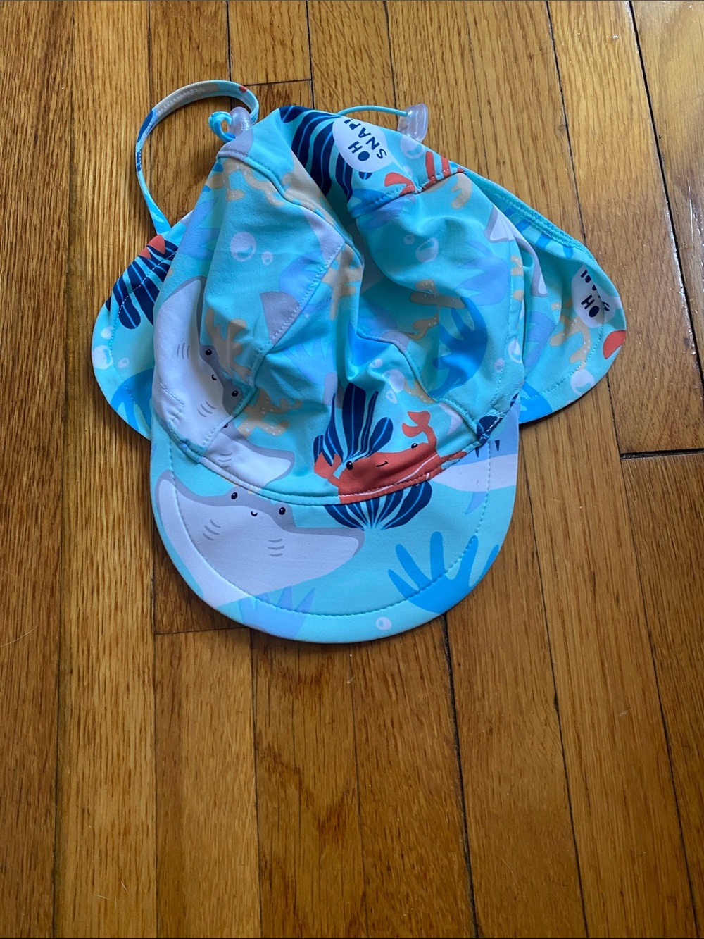 Kids Blue Ocean Print Swim Sun Hat with Neck Flap